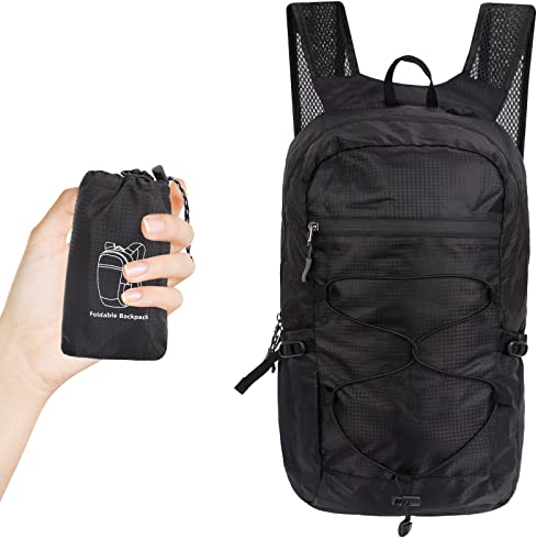 TSLBW Faltbarer Rucksack, Wasserdichter Wanderrucksack mit Aufbewahrungstasche Multifunktionaler Tagesrucksack für Outdoor-Sport Reisen Wandern Wandern Camping Radfahren (Schwarz)