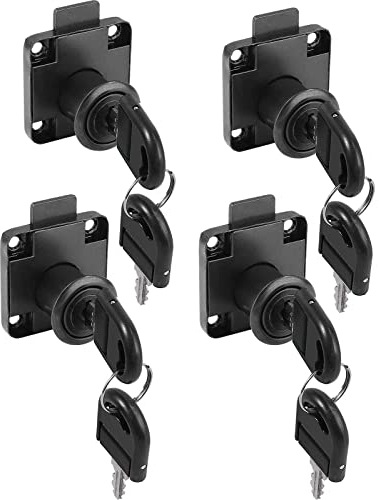 Litensh Cerradura de leva de 22 mm, cerradura de gabinete con llave diferente, cerradura de buzón de correo para muebles, gabinete, buzón, cajón, hogar, oficina, color negro (paquete de 4)
