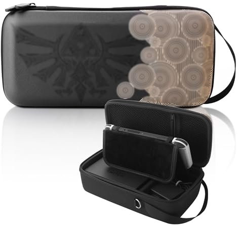 FUNDIARY Custodia nera per Nintendo Switch e Switch OLED con design Zelda, accessori antiurto con custodia portatile, supporto integrato, adattatore caricabatterie AC, switch dock / controller Pro