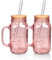ANOITON Tumbler with Handle & Straw, 24 oz Mason Jars with Handles, Drinking Glasses - Pink Glassware with Lids & Straws - Perfect Pink Gifts for Women