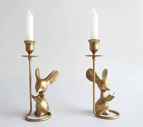 Kerzenhalter mit Maus zum Lesen, kreativer Tier-Kerzenhalter, Tafelaufsatz, Tischdekoration, Kerzenständer, Metall-Kerzenständer, Heimdekoration