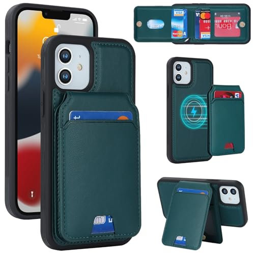 Zouzt for iPhone 12/12 Pro 6.1 Inch Detachable 2 in 1 Wallet Case with Card Holder for Magsafe, Magnetic PU Leather Flip Credit Slot Protective Phone Cover Women Men - Green