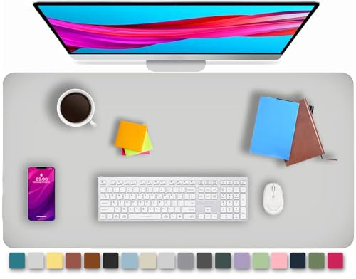 KKTECH Tapis de bureau en cuir, antidérapant, tapis de souris, tapis d'écriture pour ordinateur portable, tapis en cuir imperméable (blanc ivoire, 90 x 43 cm)