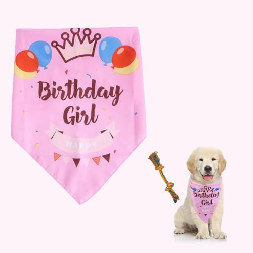 RTRTGS Hund Geburtstag Bandana Set, Hund Geburtstag Hut Hundegeburtstagskrawatte Krawatten Hund Halstuch Bandana Hunde Zubehör Set Hundegeburtstagsparty,Pink,1 Random Knot Pet Small Toys
