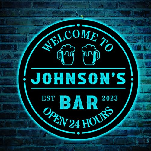 Barra Personalizada Letrero Artístico De Metal LED, Letrero De Metal Para Barra, Letrero De Barra Personalizado, Barra De Cerveza, Arte De Pared De Metal Taza De Cerveza Cheers Nombre