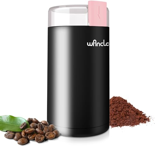 Macinacaffè, macinacaffè elettrico Wancle, macinacaffè silenzioso, macinacaffè One Touch per grani, spezie e altro ancora, con spazzola pulita (nero+rosa)