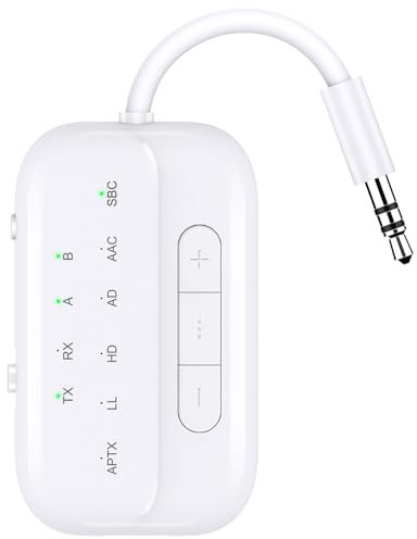 Bluetooth Transmitter Receiver,2 in 1 V5.3 Wireless Transmitter for Airplane,TV,PC,Gym,Switch,Supports up to 2 AirPods/Headphones,Bluetooth Receiver for Car/Home Stereo,with AptX Low Latency & HD