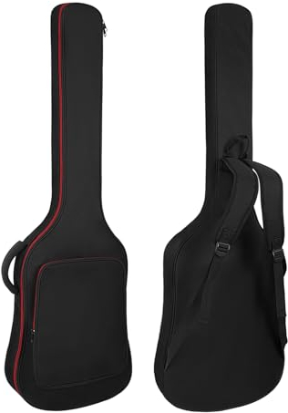 HOHIYO Custodia per basso con imbottitura da 7mm, custodia per basso elettrico, zaino e custodia con tracolla protettiva e tasche, Nero, Bass Bag-Red Zipper, Beauty Case