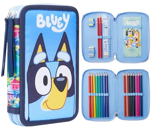 BlueY Trousse Scolaire 2 Compartiments, Trousses pour Enfants avec Fournitures Scolaires Crayon de Couleurs, Kit Papeterie, Cadeau Enfant