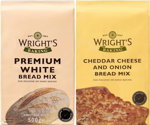 Wright's selection pack | Premium White Bread Mix And cheddar and onion bread mix | Simply Add Oil and Water | For Machine or Hand Baking | Suitable for Vegetarians