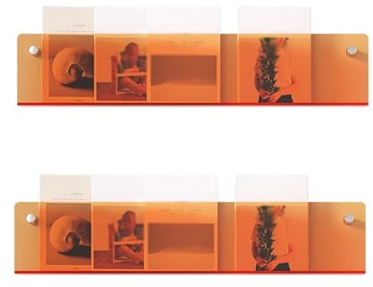 Porte-revues Porte-journaux Porte-revues Mural De Bureau, Porte-brochures Transparent Orange Et Étagère Suspendue Pour Chambre À Coucher, Petite Pièce, Toilettes Et Zones D'accueil(2-Tier,L 110cm/43.3