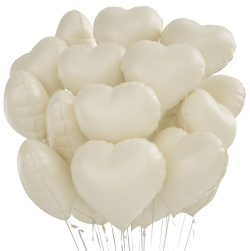 Herz Folienballon Cremeweiß 20 Stück,Herz Helium Luftballons,Heliumballon Herzen,Herzluftballons,Herzform Folienluftballon Herzballons für Geburtstag Hochzeit Verlobung Brautdusche Valentinstag