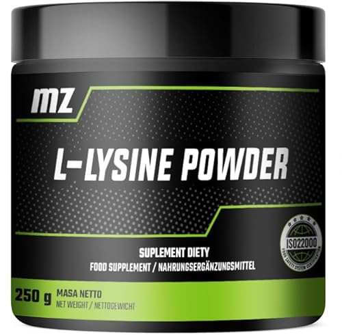 L-Lysin Pulver 250g - Reines L-Lysin HCI 1000 mg pro Portion - 250 Portionen pro Packung - Aminosäurepräparat - Vegan und ohne Zusatzstoffe - von MZ