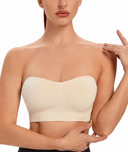 ANGOOL Damen Trägerloser BH Push Up ohne Bügel Bandeau Top Damen Gepolsterter Seamless Rutschfestes Silikon mit Transparenten Trägern