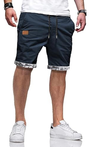 Meilicloth Kurze Hosen Herren Sommer Bermuda Shorts Herren Chino Baumwolle Elastische Taille mit Taschen Marine Blau 36