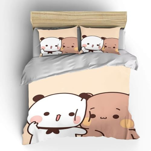 Generisch Bettwäsche 155x220 Cartoon-Bär Bettbezug 155x220 & 2 Kissenbezügen, Kawaii Anime-Bär Bettbezug Set Microfaser 3D Motiv Bettdeckenbezug mit Reißverschluss und 2 Kissenbezug 80x80cm