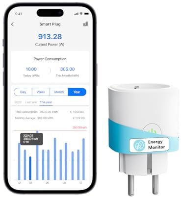 Meross Smart WLAN Steckdose mit Strommessung 16A, Zeitschaltuhr Steckdose mit Sprachsteuerung, Fernzugriff, Smart Home WiFi Steckdose kompatibel mit Alexa, Google Home, SmartThings