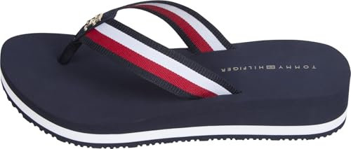 Tommy Hilfiger Damen Th Corp Mid Wedge Beach Sandal Fw0fw08517 Zehentrenner, Blue Space Blue, 36 EU
