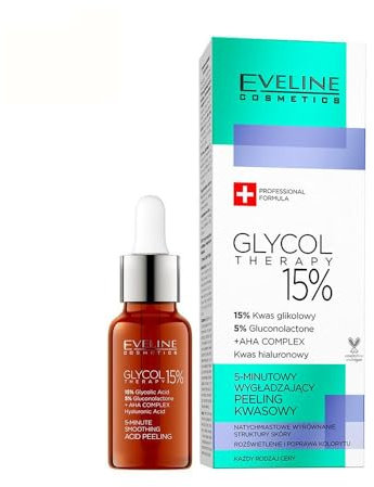 Eveline Cosmetics Glycol Therapy 5-Minuten Glättendes Säure-Peeling mit 15% Glykolsäure, Feuchtigkeitsspendende Aloe, Hyaluronsäure & Vegane Formel - Dermatologisch Getestet