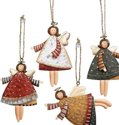 Weihnachtsanhänger Schutzengel Weihnachtsbaum Dekoration, 4 Stück Engel Anhänger Weihnachtsdeko Christbaumschmuck aus Metall (10 x 10 cm) (4pcs)