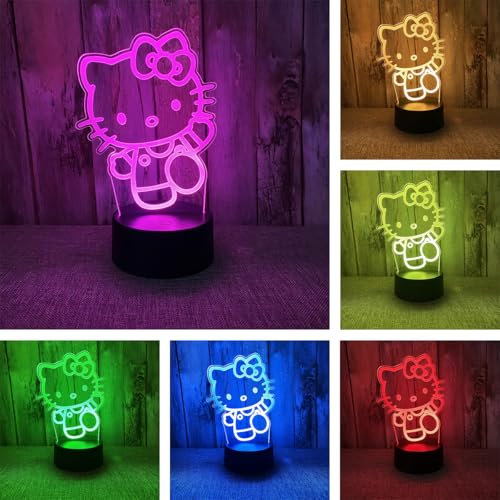 Lampara Gato, Kitty Accesorios 3D Tridimensional Luz Quitamiedos Infantil, Control Táctil Inteligente 7 Colores LED Lámpara Cabecera, Adecuado Para Niños Y Niñas Regalo Cumpleaños, Regalo Navidad