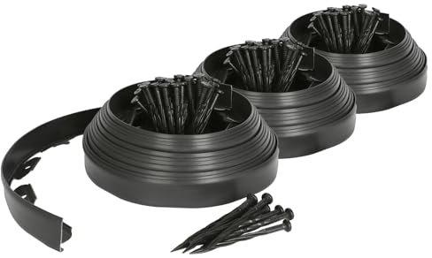 3X Flexible Rasen- und Wegkanten aus Kunststoff mit 40 Heringe - 30m x 4cm - Schwarz - Garten Gras Blume Pflanze Bett Stein Grenze Rand Rollen - Von Harbour Housewares