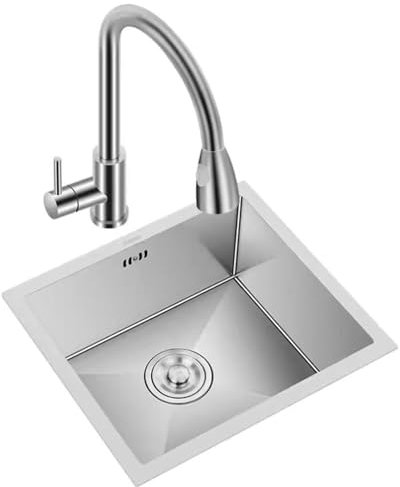 TYYCKJ Küche, klein, Edelstahl, Mini-Küche, mit ausziehbarem Heiß- und Kaltwasserhahn, Geschirrspülbecken, Wohnungsbalkon mit Abfluss, Unterbau (50 x 45 x 21 cm)