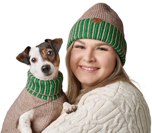 Hunter Hundepullover Odense, Strickpullover für Hunde, weich & elastisch, mit hohem Kragen, Partnerlook mit Mütze, waschbar, Farbe: beige/grün, Größe: 45