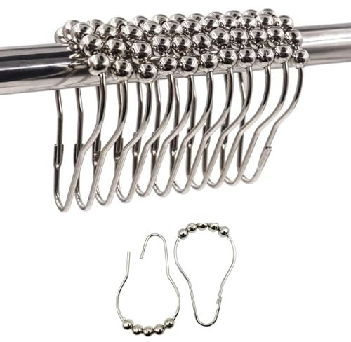 14pcs Shower Curtain Hook Rings,Shower Curtain Hooks,Stainless Steel Roller Balls Bath Curtain Rings,Heavy Duty Drapery Rings,Roller Balls Shower Curtain Rings for Window Bathroom Shower Curtain Rods