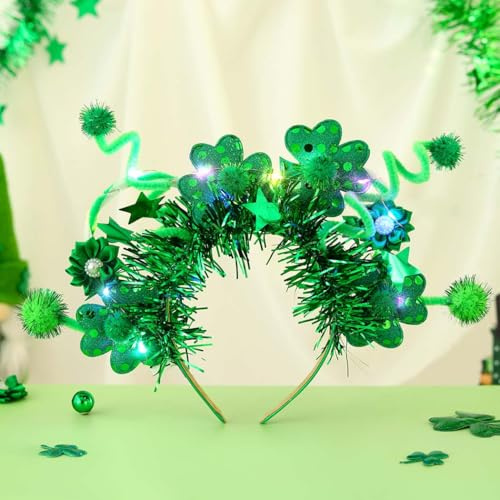 IYOU St. Patrick's Day Led Stirnband Grün Mäuseohren Leuchtende Haarbänder Blinkendes Kleeblatt Irische Party Karneval Haarschmuck für Damen