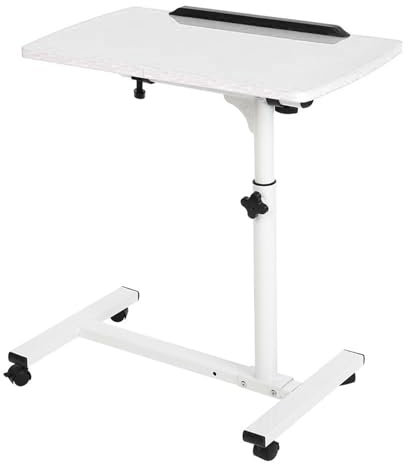 Mobiler Laptop-Schreibtisch mit Rollen, verstellbarer tragbarer Tisch für Bett oder Sofa, multifunktionaler Arbeitsplatz für Bücher, Snacks und mehr (Weiß)