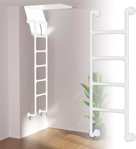 MUMPPRCE An der Wand montierte Leiter, Hochleistungs-Dachbodenleiter für Etagenbetten, Ausstiegsleiter für Kellerfenster, Schwarze Metallstufenleiter, an der Wand montierte Feuerleiter für sicheres K