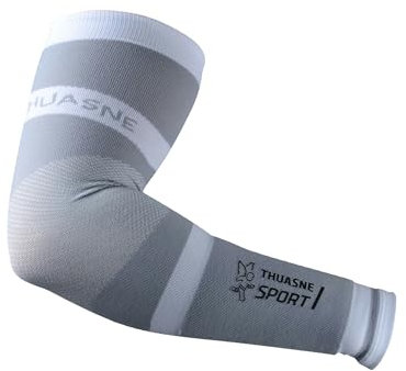 Thuasne - Manchettes de Bras Performance - Manchons Sport de Compression Dégressive - Bandeau Éponge Intégré - Confort Anatomique - Idéal Sports Collectifs et de Raquette - Blanc, M Long