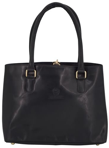 GERMANUS Handtasche Lilly Ledertasche Shopper Umhängetasche Businesstasche Shoppingtasche für Damen aus Echtleder in schwarz