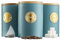 Cooks Professional 3 Piece Ribbed Tea, Coffee, & Sugar Cannisters with Air-Tight Bamboo Lids | Stainless Steel Kitchen Storage Bin Set | Modern & Stylish | Teal & Gold