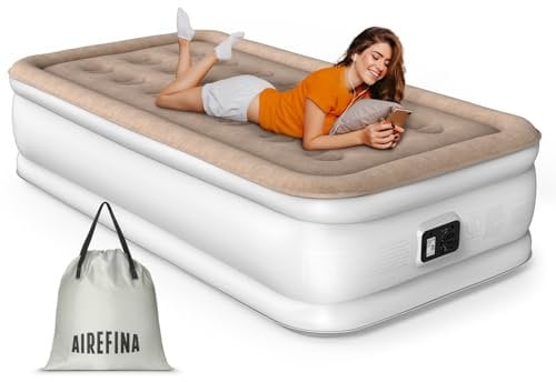 Airefina Luftbett 1 Person mit Eingebauter Pumpe, Luftbett Selbstaufblasend Matratze in 2,5 Minuten, Tragbare Gästebett Aufblasbar, Luftmatratze für Camping und Zuhause –190 × 99 × 40 cm