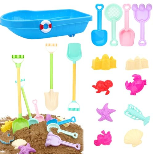 15 Stück Sanspielzeugset Sandkasten Spielzeug,Kinder Sandkasten Spielzeug mit Eimer,Sandförmchen,Schaufel Strand Outdoor Spielstabil Sandspielzeug für Jungen Mädchen Draußen Strandspielzeug (Blau)