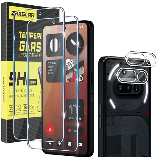 ZAXGLAR Protector Pantalla para Nothing Phone 3A Cristal templado,2 x Protectores de Pantalla + 2 x Protectores de Lente de Cámara,Sin burbujas y duradero