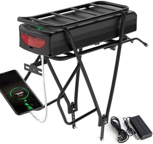 DICHOU Ebike Akku 52V 27Ah mit Ladegerät & Gepäckträger für 2000W 1500W 1000W 750W 500W 350W 250W Motor, Elektrofahrrad Batterie für 26-28 Fahrräder Scheibenbremse V-Brake Hinterrad