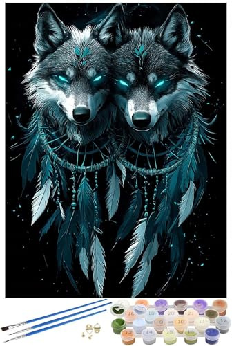 Malen Nach Zahlen Erwachsene blaues Windspiel Malen Nach Zahlen Wolf Malen Nach Zahlen ab 7 Jahre Mädchen, Handgemalt Ölgemälde für Anfänger mit 3 Pinseln und Acrylfarbe, 60x90cm mit Rahmen -9727