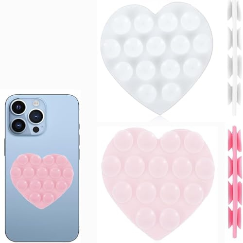 Wxinsheng Herzform Doppelseitiger Handy Saugnapfhalter,2 Stück Silikon Handyhülle Klebriger Handy Griff, Handy Saugnapf Halterung Sticky Phone Case,für Handyhülle