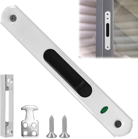 Huybaa cerradura de ventana de puerta corredera de cristal de acero inoxidable,Pestillos y cerrojos,cerradura de puerta corredera,gancho de ventana de puerta corredera,197 x 28 mm, blanco