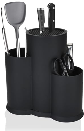 LIUCONGBD - Ceppo portacoltelli 3 in 1 senza coltello, universale, nero, con portacoltelli, salvaspazio, adatto per tutti i coltelli da cucina
