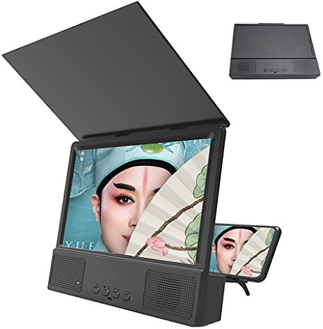 Altavoz Bluetooth 3D HD para teléfono móvil, Amplificador de Pantalla Curva de 12 Pulgadas con Soporte para teléfono, ampliador de Pantalla Plegable Compatible con Todos los teléfonos Inteligente