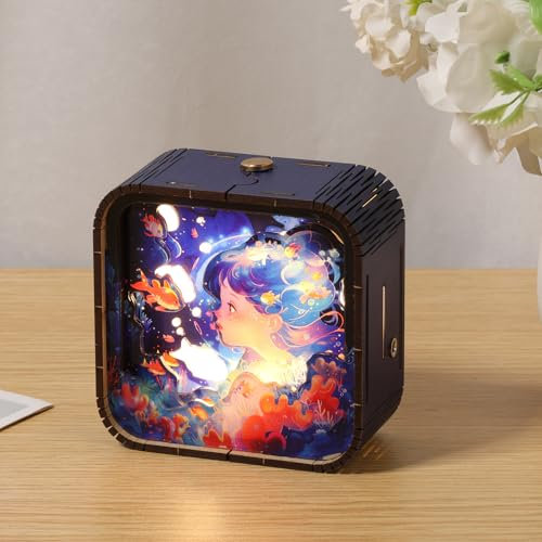 BAODBF Puzzle de madera con luz nocturna 3D, luz nocturna para adultos, rompecabezas 3D de madera para cumpleaños, día del niño, día del padre, Navidad, 9 × 9 × 4,5 cm (azul rosa)