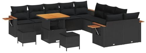 vidaXL Gartensofa-Set mit Kissen 17 pcs Schwarz Poly-Rattan, Garten und Terrasse, Moderne modulare Möbel, Terrassenset, leichte langlebige Outdoor-Liege