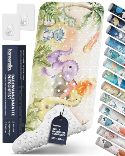homerella Badewannenmatte Kinder & Baby rutschfest 100x40cm inkl. 2 Haken | Antibakteriell, 100% BPA Frei & schimmelresistent - Antirutschmatte Badewanne, Rutschfeste Badematte Kinder waschbar