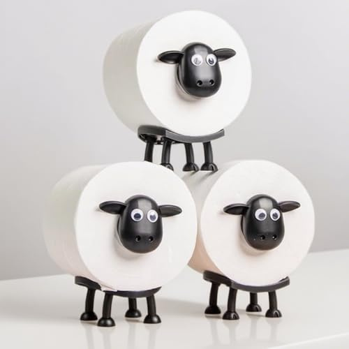3er Toilettenpapierhalter lustiger Klorollenhalter 42mm Rollen Klopapierhalter Schwarz toilettenrollenhalter Schaf Ersatzrollenhalter stehend Toilettenpapier aufbewahrung ohne Bohren