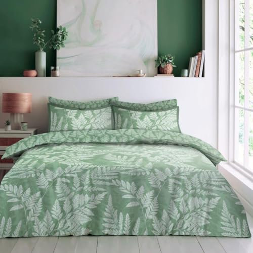 Goldstar Fern Duvet Cover Green Leaves Reversible Bedding Set With Pillow Case, Single