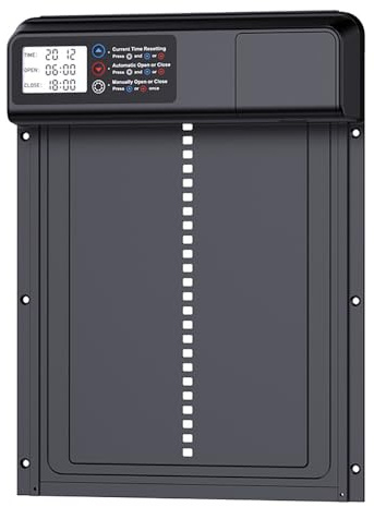 NEWFUN Puerta Gallinero Automatica, Aleación de Aluminio, Gallinero Automático con Pantalla Grande Resistente al Agua, Temporizador, Protección Inteligente contra Atrapamientos